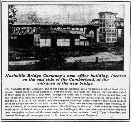 1909 newspaper clipping from the Nashville Banner about Nashville Bridge Company's new office building
