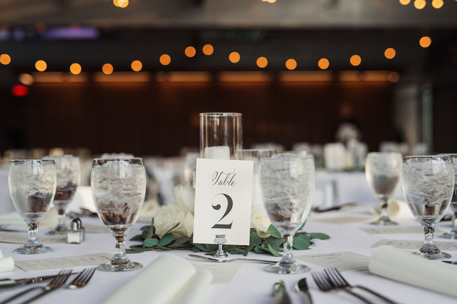 Classic black and white table number at The Bridge Building, downtown Nashville wedding venue