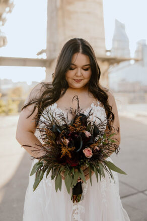 Georgia's Moody Bridal Bouquet of Dark Dried Florals and Black Ribbon