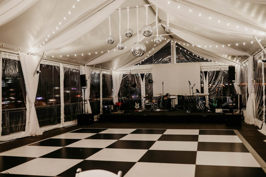 Black and White Checkered Dance Floor on Rooftop