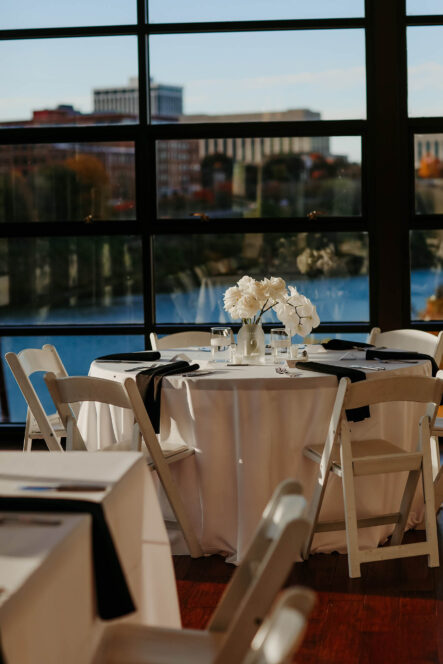 Timeless Modern White and Black Reception at the Bridge Building