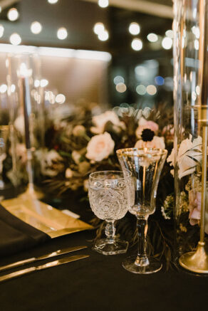 Antique wedding Reception Glassware on Table Setting